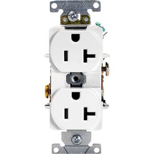 Industrial Grade Duplex Outlet - White, 20 Amps, 125 V, 2, Not Tamper-Resistant, Yes