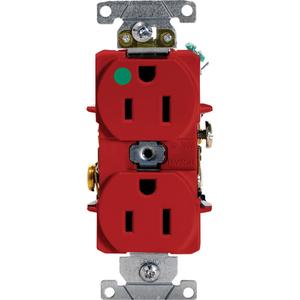 Hospital Grade Duplex Outlet - Red, 15 Amps, 125 V, 2, Not Tamper-Resistant, Yes