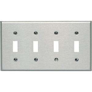 Toggle Switch Wall Plate - Stainless Steel, Switch, 4, Stainless Steel, Indoor, Yes