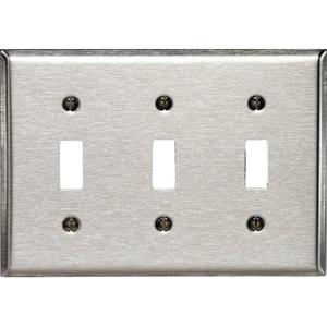 Toggle Switch Wall Plate - Stainless Steel, Switch, 3, Stainless Steel, Indoor, Yes