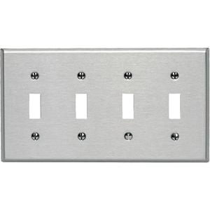 Toggle Switch Wall Plate - Stainless Steel, Switch, 4, Stainless Steel, Indoor, Yes