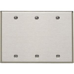 Blank Wallplate - Stainless Steel, Blank, 3, Stainless Steel, Indoor, Yes