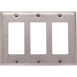 Decora® Wall Plate - Stainless Steel, Decorator, 3, Stainless Steel, Indoor, Yes