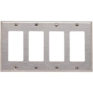 Decora® Wall Plate - Stainless Steel, Decorator, 4, Stainless Steel, Indoor, Yes