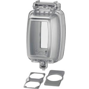 While-In-Use Vertical Outlet Cover - Clear, Decorator/Duplex/Round, 1, Plastic, Outdoor, Yes