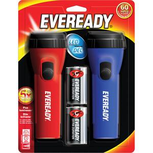 Eveready® General Purpose Flashlight Kit - LED, 25, 60, Plastic, Red/Blue, D, Included, 35 m, 2 D, Yes, Kit, 2