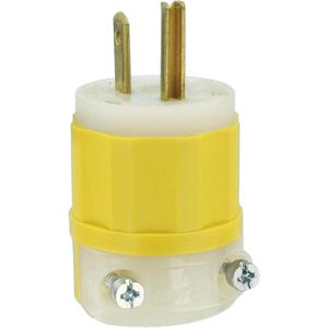 Industrial Grade Straight-Blade Plug - 15 A, 5-15P, 125 V, Impact Modified Nylon, 0.245" - 7.00", Yellow & White, Dry, 3