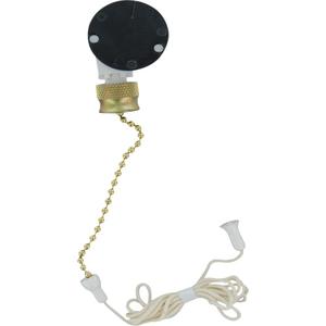 Fan Pull-Chain Switch - White/Brass, 3, 125-250 V AC, 3-3/4", 2