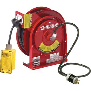 Power Cord Reel - 45', 12, 20 A, 3, SJEOOW, Duplex Outlet Box with GFCI