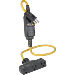 Triple-Tap Inline GCFI Extension Cord & Connector - 120 V, 15 Amps, 3', 5-15P, 15-5R, Polycarbonate, 2