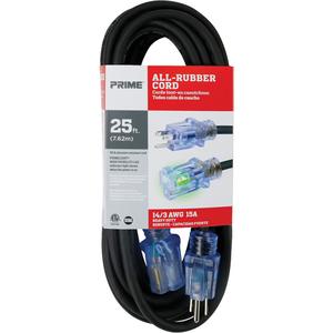 All-Rubber™ Extension Cord - Outdoor, 25', 50', 100', 14/3, 15 A, Black, 125 V, 1875 W, 1, SJOOW, '-40°C (-40°F), 105°C (221°F), SJOOW