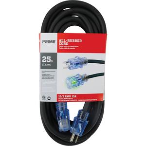 All-Rubber™ Extension Cord - Outdoor, 25', 50', 100', 12/3, 15 A, Black, 125 V, 1875 W, 1, SJOOW, '-40°C (-40°F), 105°C (221°F), SJOOW