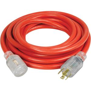 Generator Extension Cord with Quad Tap - Outdoor, 25', 10, 30 A, Red, 240 V, 4
