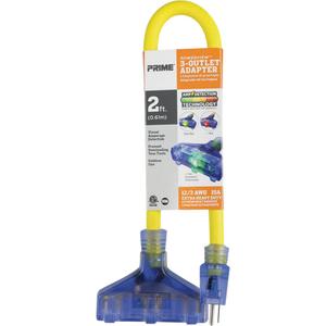 Adapter with Visual Amperage Detection - Outdoor, 2', 12/3, 15 A, Yellow/Blue, 125 V, 1875 W, 3