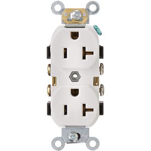 Duplex Receptacle Outlet - White, 20 A, 125 V, 2, Tamper-Resistant, 1 HP, '-40°C to 60°C, Zinc-Plated Steel, Steel & Brass, ANSI C-73, CSA C22.2 No. 42, NEMA WD-2 WD-6, NOM 057, UL498