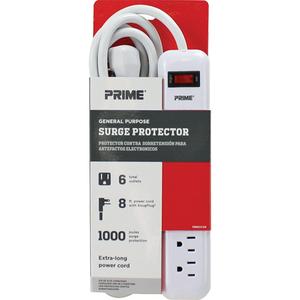 Surge Protector - 6, 8', 1000 J, 15 A, 1875 W, 125 V, White, Grey, 14/3, SJT, Right Angle