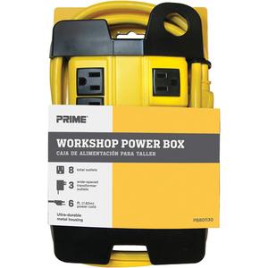 Workshop Power Box - 8, 6', 15 Amps, 1875 W, 125 V, 8, 14/3, Black/Yellow, 5 Years