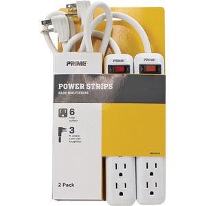 Power Strip 2-Pack - 6, 3', 15 A, 1875 W, 125 V, White, Grey, 14/3, SJT, Right Angle