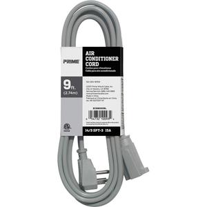 Air Conditioner Cord - 9', 14/3, 15 A, 125 V, 1875 W, Grey, 3, 14/3, SPT-3, Right Angle, Grounded