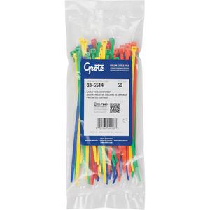 Nylon Cable Ties - 8", 50 lbs., '-40°C (-40°F) to 85°C (185°F), 1.87", Polyamide 6.6 Nylon, 1 Year