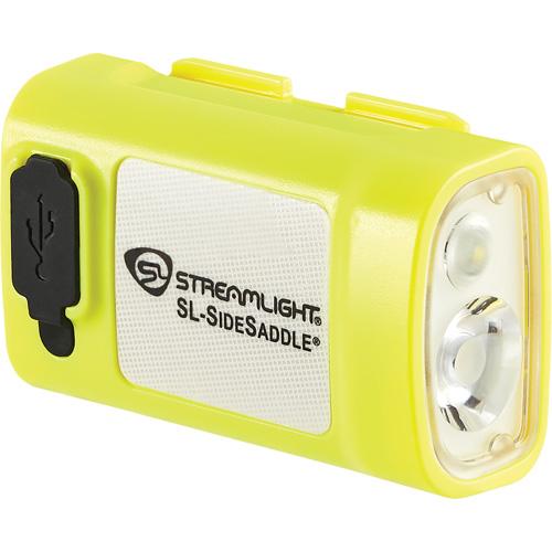 SL-SIDESADDLE® USB Hardhat & Helmet Light - LED, 400/350/320, 5/7/6.25, Plastic, Rechargeable, Yellow, 98 m/35 m/130 m, Included, SL-SideSaddle USB Light; Hardhat mount kit (baseplate, slot strap, universal Y-strap); Polymer battery; USB-C cord