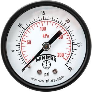 Economy Pressure Gauge - 2", 0 - 30 psi, Back Mount, Analogue, 1/4" NPT, ±3-2-3% ANSI/ASME Grade B, 5 Years, IP52