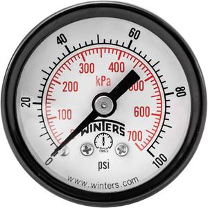 Economy Pressure Gauge - 1-1/2", 0 - 100 psi, Back Mount, Analogue, 1/8", 5 Years, ±3-2-3%