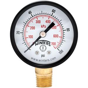 Economy Pressure Gauge - 2", 0 - 100 psi, Bottom Mount, Analogue, 1/4" NPT, ±3-2-3% ANSI/ASME Grade B, 5 Years, IP52