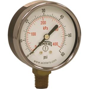 Economy Pressure Gauge - 2-1/2", 0 - 60 psi, Bottom Mount, Analogue, 1/4" NPT, ±3-2-3% ANSI/ASME Grade B, 5 Years, IP52