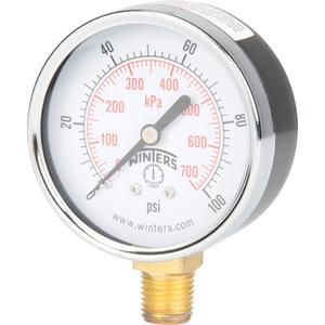 Pressure Gauge - 2-1/2", 0 - 100 psi, Bottom Mount, Analogue