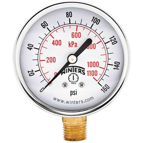Economy Pressure Gauge - 2-1/2", 0 - 160 psi, Bottom Mount, Analogue, 1/4" NPT, ±3-2-3% ANSI/ASME Grade B, 5 Years, IP52