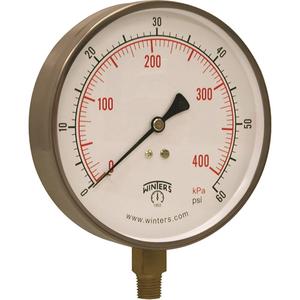 Contractor Pressure Gauge - 4-1/2", 0 - 60 psi, Bottom Mount, Analogue, 1/4" NPT, ±1% ANSI/ASME Grade 1A, 5 Years, IP52