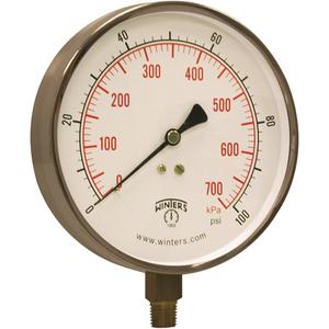 Contractor Pressure Gauge - 4-1/2", 0 - 100 psi, Bottom Mount, Analogue, 1/4" NPT, ±1% ANSI/ASME Grade 1A, 5 Years, IP52