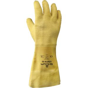 67NFW General Purpose Gloves - Large/10, Cotton, Rubber Latex, Full Dip, Jersey, 14", Yellow, EN 388 Level 2, EN 388 Level 1
