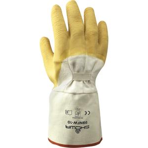 99NFW Heavy-Duty Gloves - Large/10, Cotton, Rubber Latex, Dipped Palm, Cotton, 12", White & Yellow